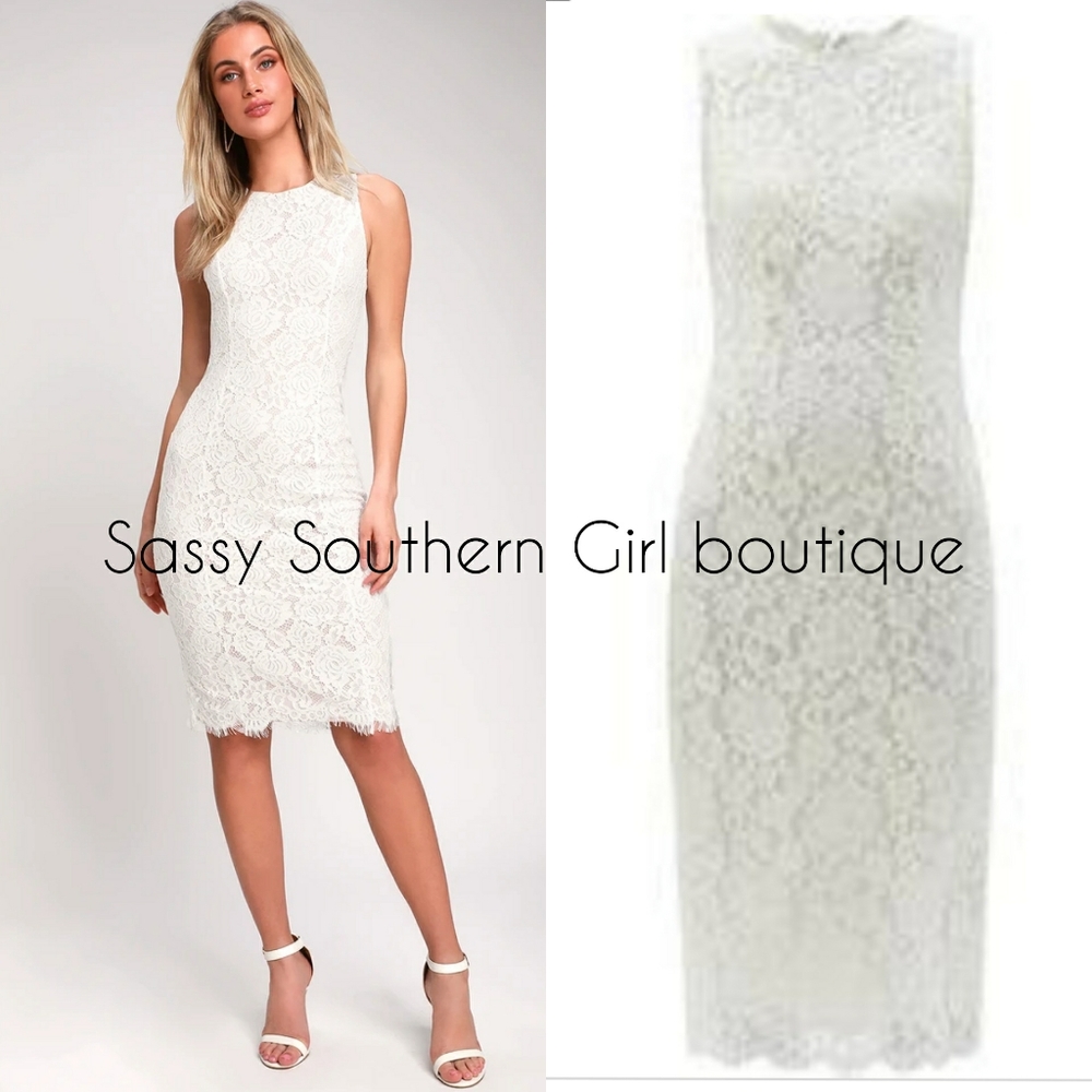 ⭐🆕White crochet lace midi pencil dress